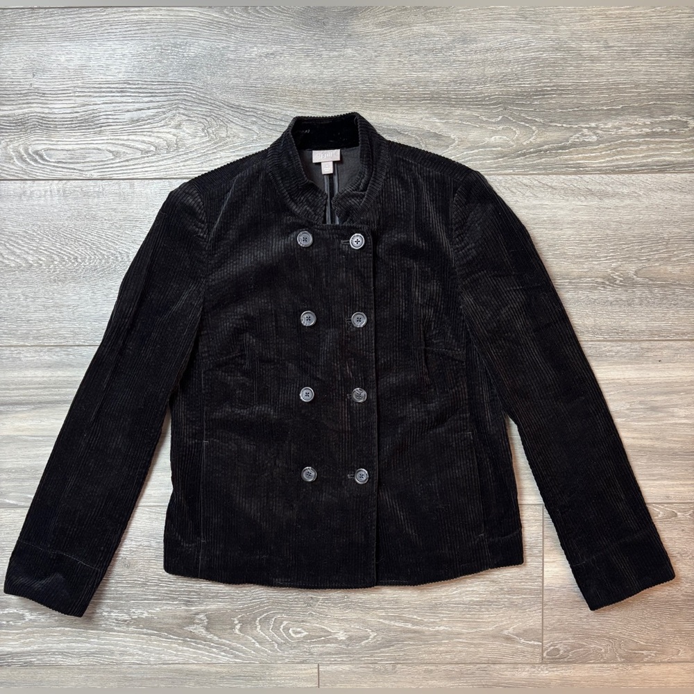 J Jill 100% Cotton Black Velvet Double Breasted Jacket Blazer Small